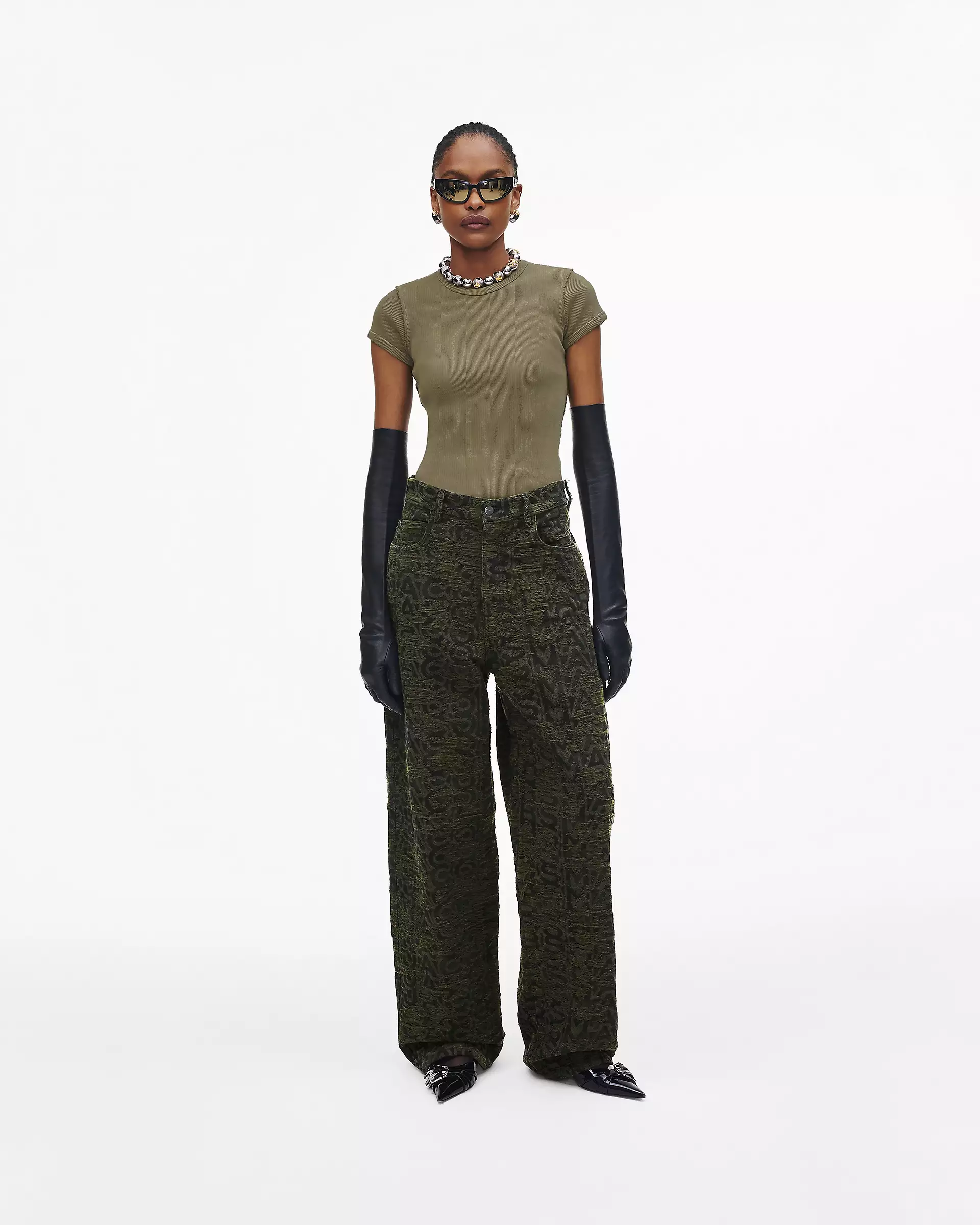 Distressed Monogram Oversized Jean